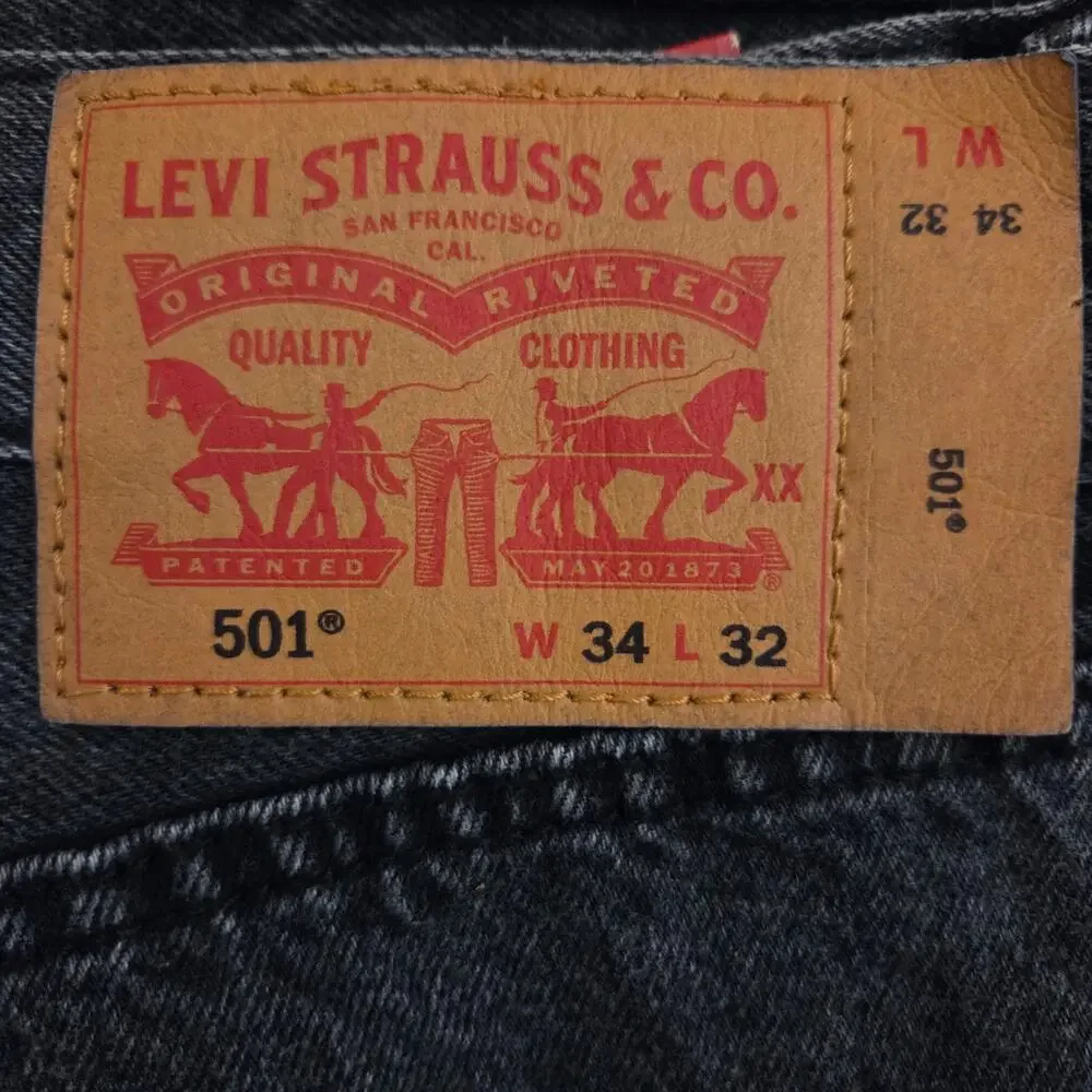 Levi’s 501 Original Fit Straight Leg Button Fly W34 x L32 Iconic Black Jeans - Picture 6 of 8